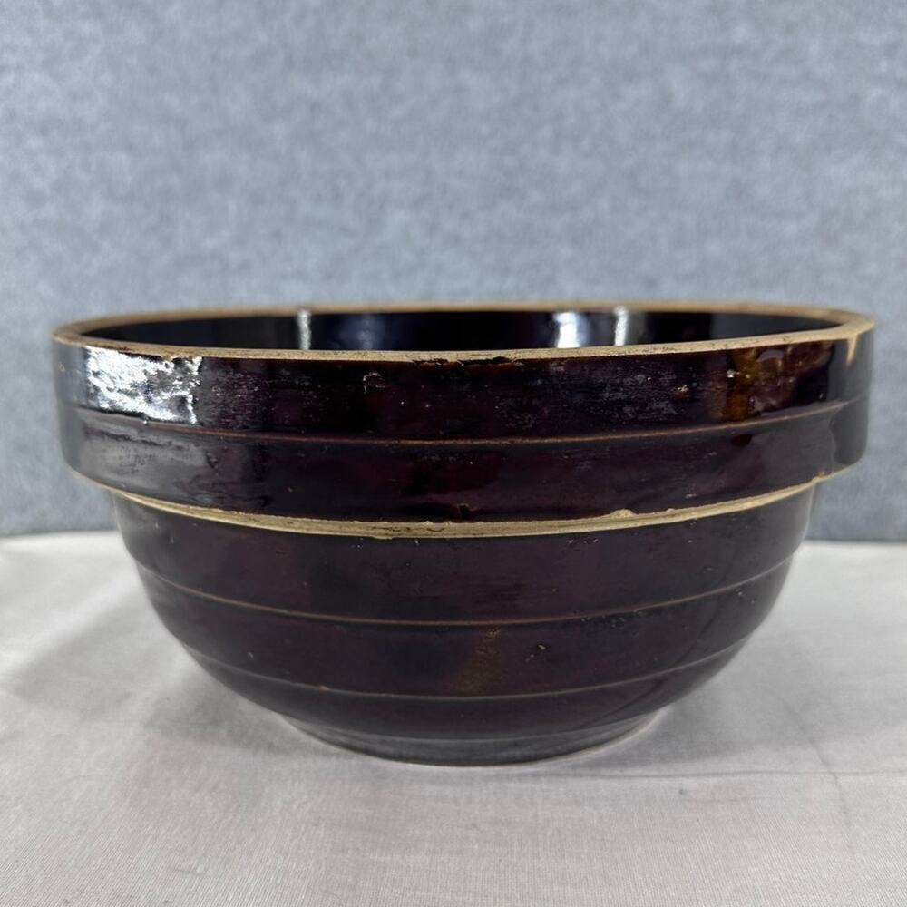 Vintage Brown USA Made 9in Mixing Bowl Pottery Stoneware Cottagecore MCM Decor